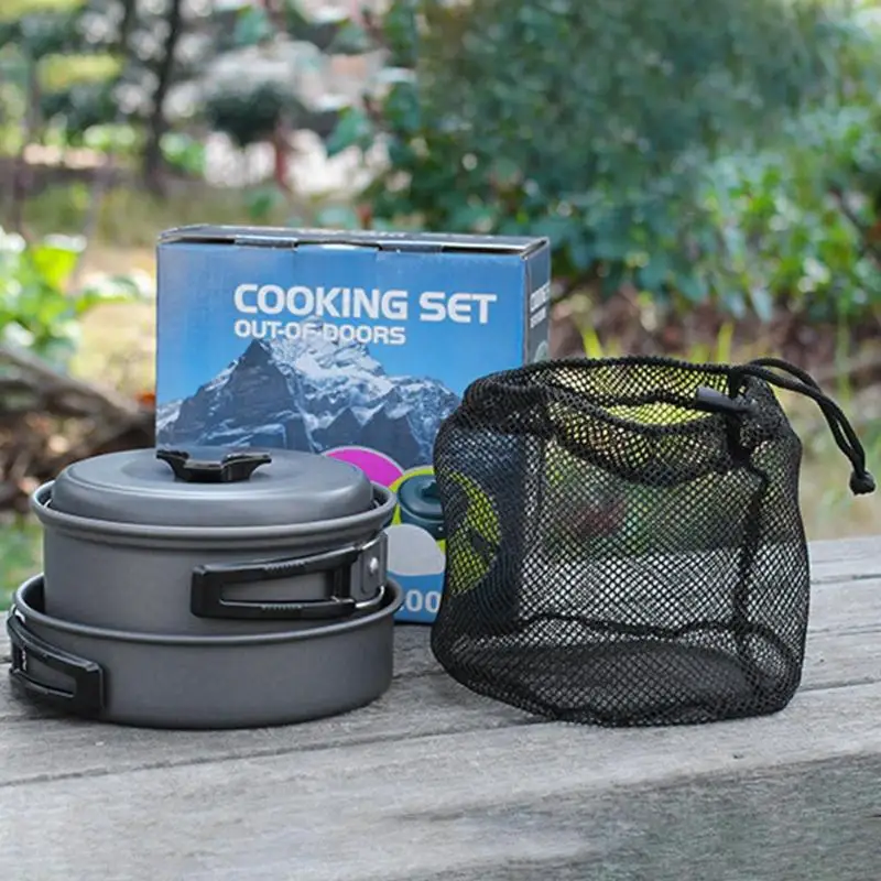 DS-200 Camping al aire libre de utensilios de cocina conjunto de Picnic portátil mango negro vajilla