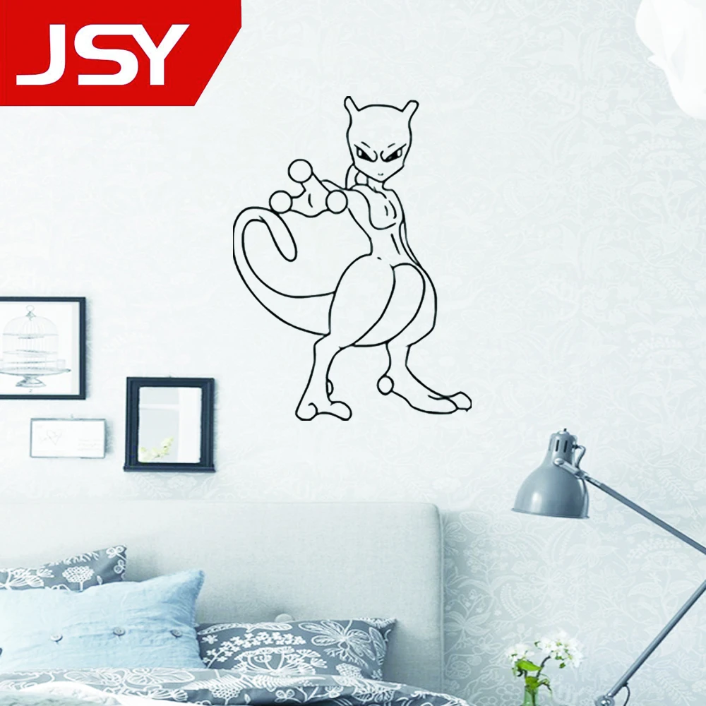 

Jiangs Yu 1 PC Pokemon Mewtwo Wall Stickers Anime Cartoon Pocket Monste For Kids Room Living Room Bedroom PVC Wall Decals