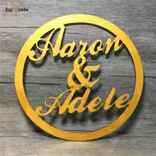 Пользовательских персонализированные имя свадебные Круглый принт кольца Стиль деревянный висящие знаки деревенский декор для стула дерево Photo Booth Реквизит