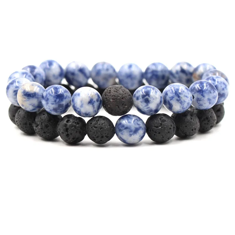 

Black Lava Volcano Stone Blue White Porcelain Rock Bracelet Beads Bracelets For Women Men Charms Lady jewelry pulseras hombre