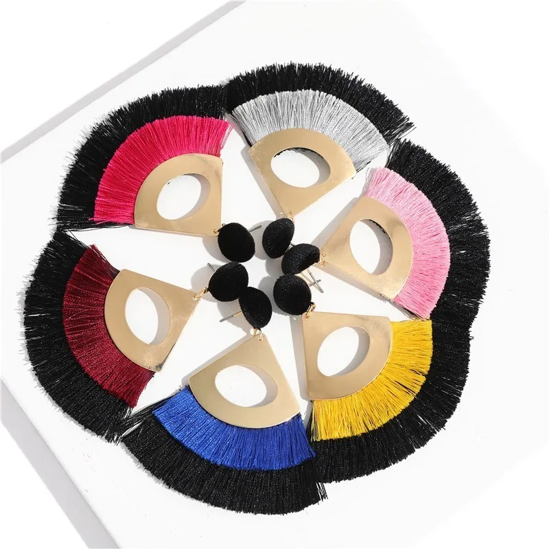 

JOUVAL New Punk Fan Tassel Drop Earrings Geometric Alloy Contrast Color Big Statement Bohemian Eardrop Party Jewelry Brincos