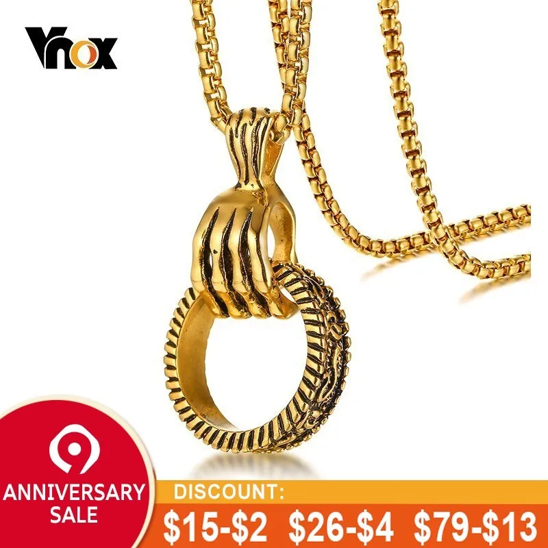 

Vnox Punk Men's Power Hand Necklaces Gold and Tone Stainless Steel Take Control Design Male Colar Jewelry