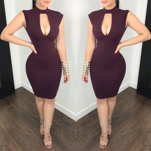 Women Fashion Sexy Summer Evening Party Dress Sleeveless Hollow Out Solid Backless Lace Skinny Knee-Length Dress S-XL 