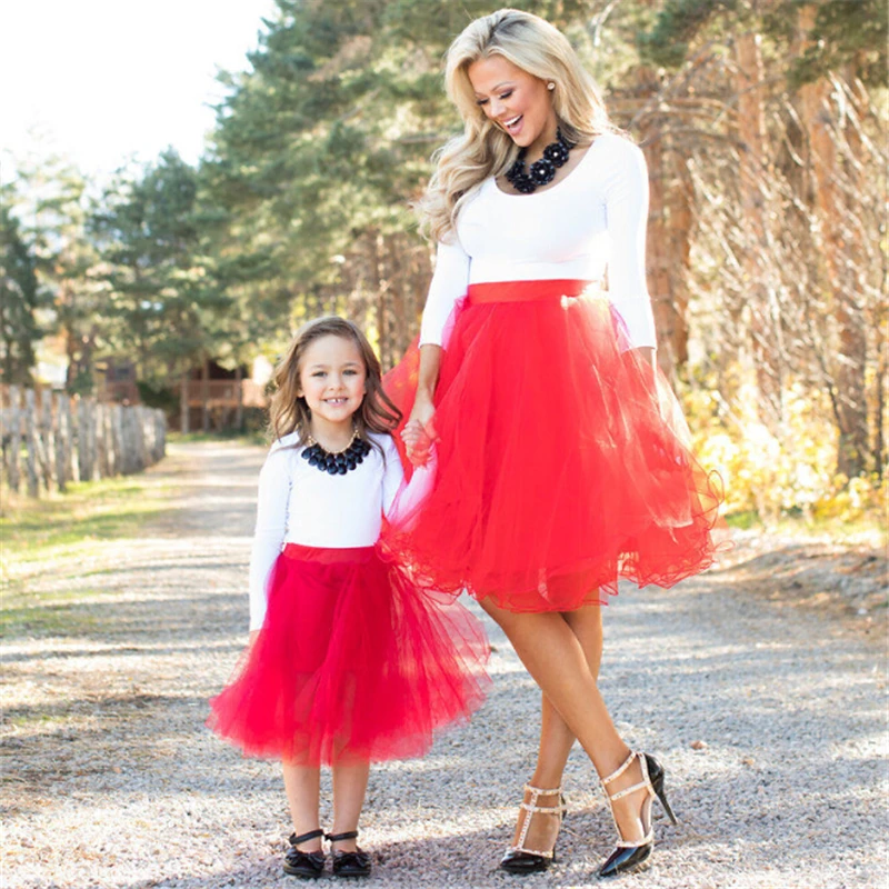 

Family Matching Clothes Party Skirt Mother and Daughter Clothes Lace Tutu Skirt Solid Color Ladies Skirts Ball Gown Girls Skirts