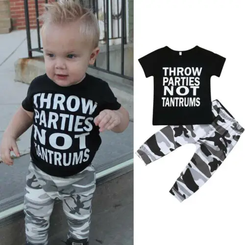 2pcs Newborn Toddler Kids Baby Boys Clothes T-shirt Tops+Camo Pants Outfits Sets