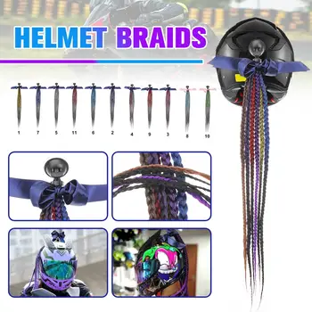 

60cm Double Color Motorcycle Bike Gradient Ramp Helmet Braids Sucker Removable Braid Pigtail Ponytail Motocross Racing