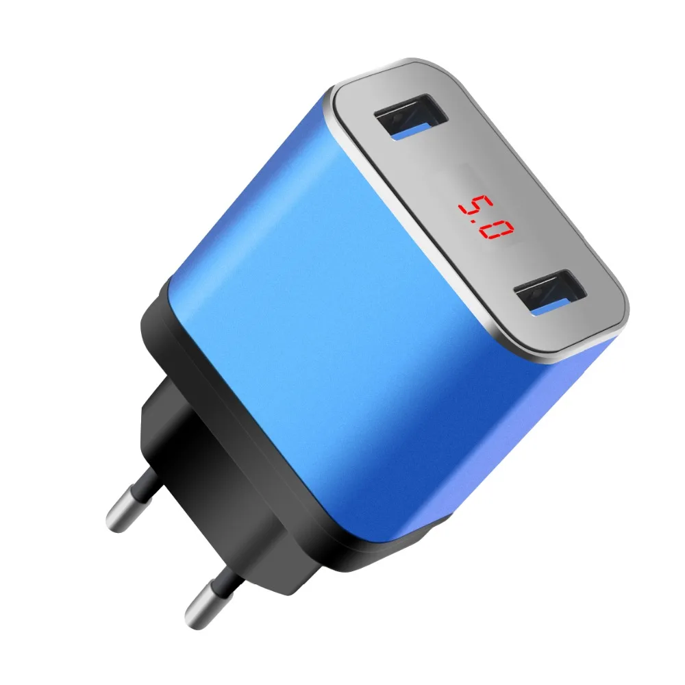 SOONHUA المحمولة المزدوجة USB ميناء 5 V 2.4A LED عرض الاتحاد الأوروبي الولايات المتحدة التوصيل الجدار شاحن سريع تهمة السفر شاحن التوصيل ل جهاز لوحي، ه...