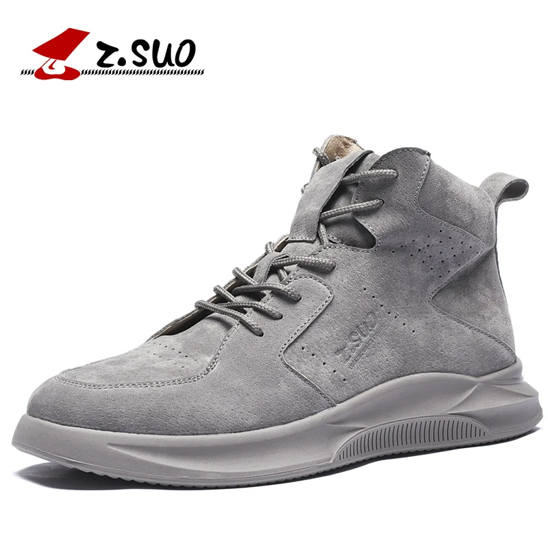 

ZSUO Brand Fashion Soft Breathable Outdoor Men's Leather Boots Autumn Spring Lace-up Genuine Leather Ankle Boots Men Shoes Gray