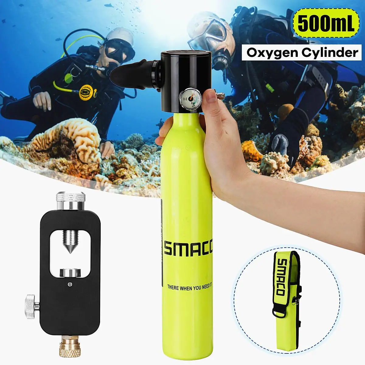 

500mL Mini Smaco Scuba Diving Equipment Portable Oxygen Cylinder Backup Air Oxygen Tank Set For Underwater Breathing+Storage bag