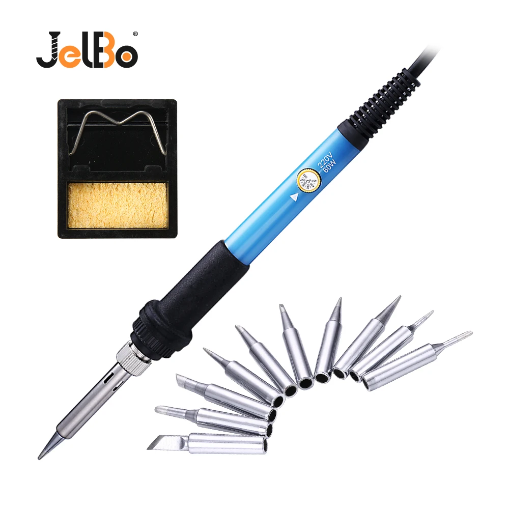 

JelBo Electric Soldering Iron Set Adjustable Temperature 60W Electric Solder Gun with 5pcs Tip Welding Repair Tool for Cleaning