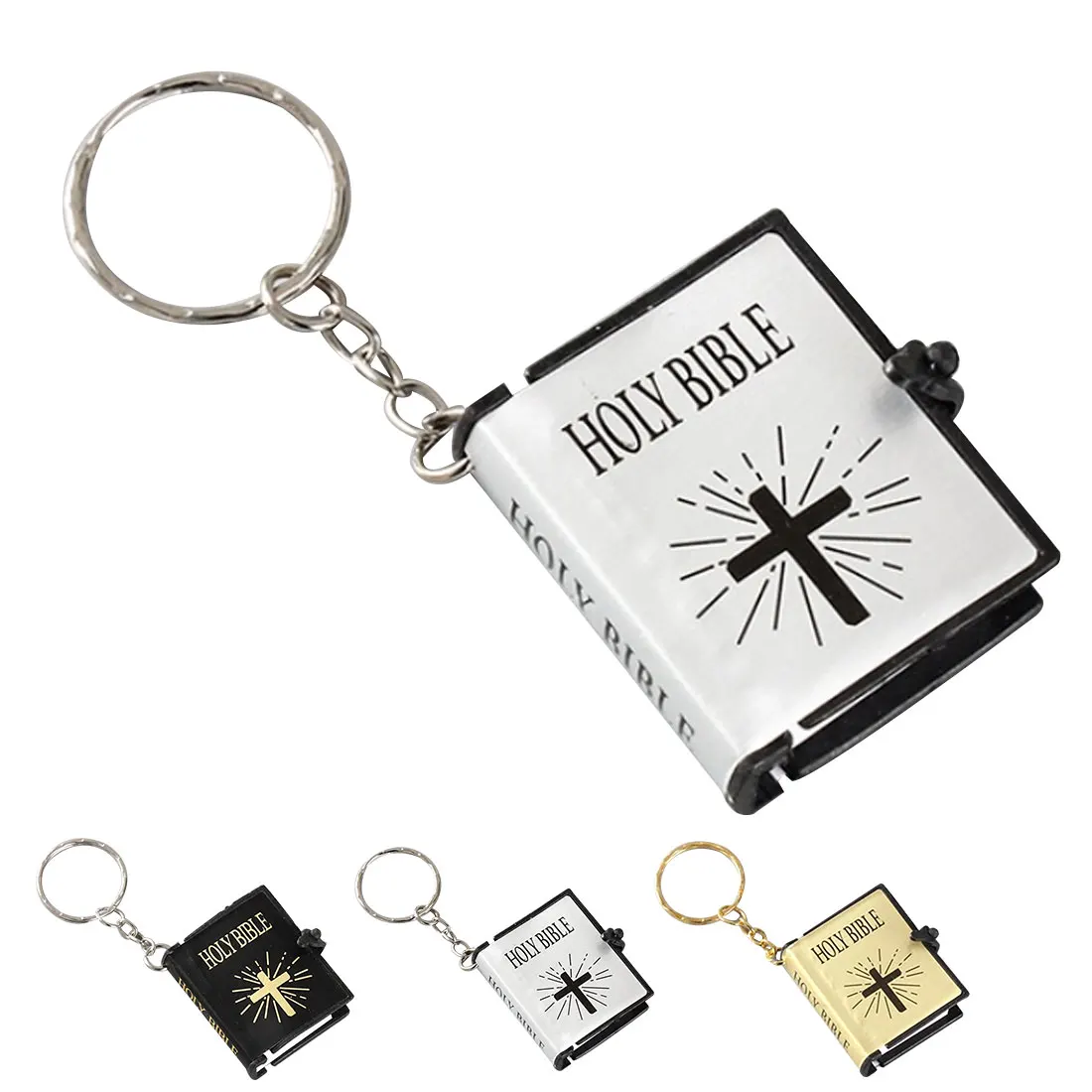 

Trendy Key Ring Mini Delicate Readable Holy Bible Book Keychain Religion Christian Jesus Key Chain Protector Prayer