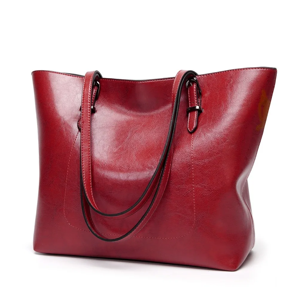 

fashion Oil wax Women's Leather Handbags Luxury Female Shoulder Bag With Purse Pocket Ladies' messenger bag Big Tote Sac C835