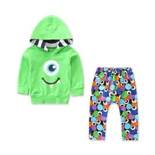 2PCS children baby toddler boy girl hoodie clothes suit eyes print long sleeve green T shirt
