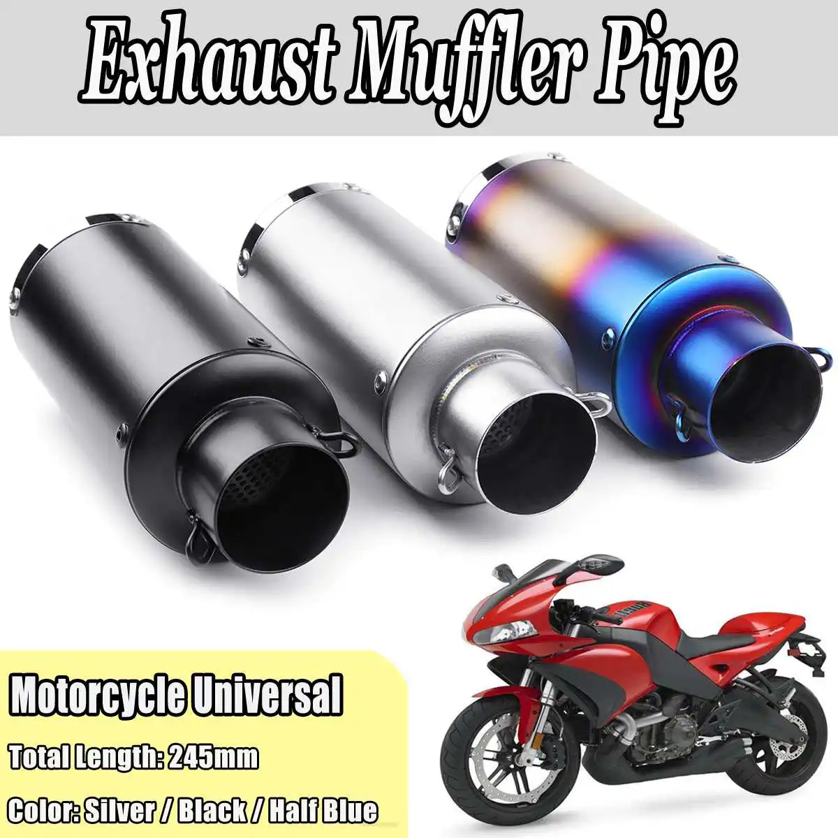 

Universal Motorcycle Exhaust Muffler Tail Pipe Silencer Removable 51mm Inlet