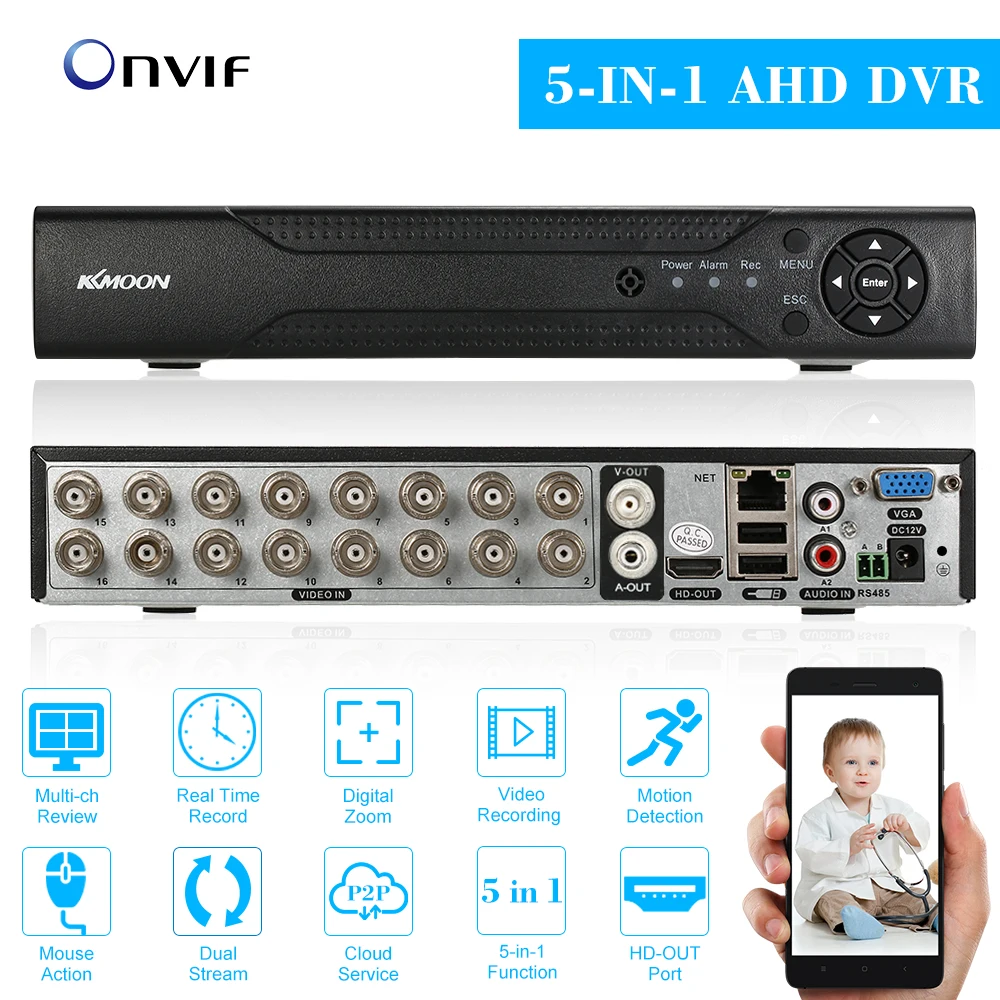 KKmoon 4CH//8CH//16CH 1080P Hybrid AHD DVR 5-in-1 Digital Video Recorder P2P Onvif