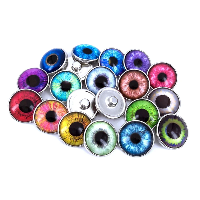 

20pcs/lot 18mm 20mm Pupil Eyes Pattern Glass Cabochon Snap Buttons for DIY Snaps Bracelet Necklace Charm Findings N014