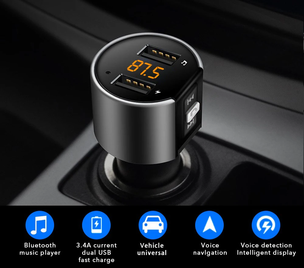 

Car MP3 player U disk music FM transmitter Bluetooth car kit 3.4A dual USB car charger Bluetooth receiver voltage monitoring
