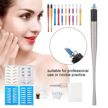 

11 Types Microblading Eyebrow Lip Tattoo Kit Practice Skin Needle Pigment Ring Cup Tattoo Set Body Makeup Tattoo Ink a