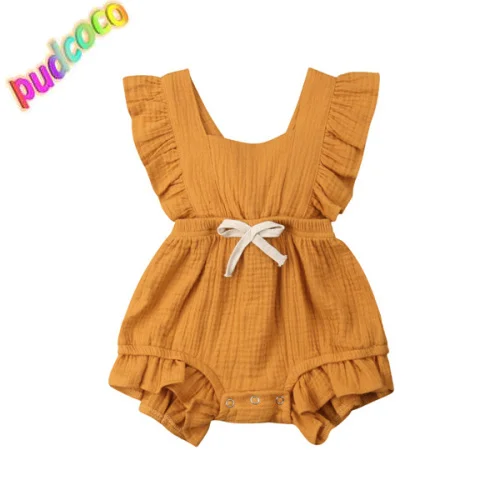 

2019 Newborn Baby Girls Ruffle Solid Color Romper Jumpsuit Outfits Sunsuit Hot