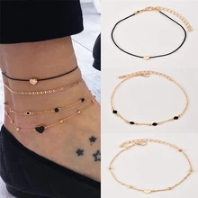 Сердце ювелирные изделия позолоченные женские Цепочка-браслет на лодыжку 4 шт./компл. ботильоны бусины