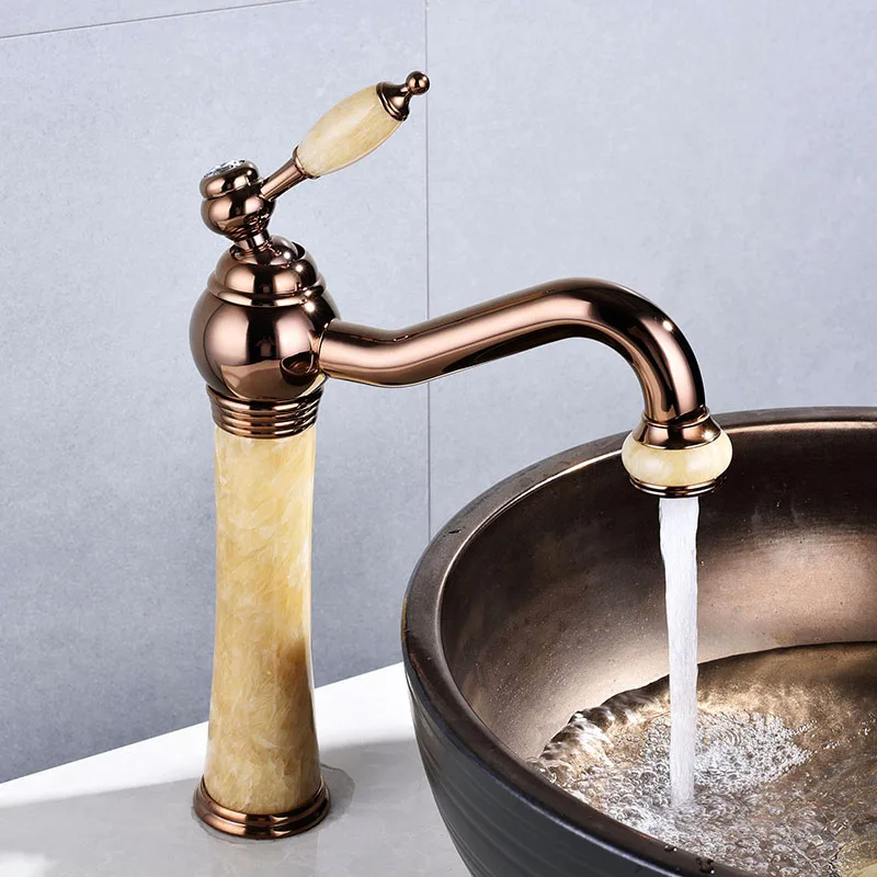 

Basin Faucet Rose gold Jade Bathroom Sink Faucet Hot And Cold Basin Jade Taps Golden Faucet Marble Stone Gold Brass Made mixer