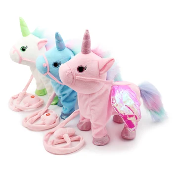 

2019 New dropshipping wholesale Walking Unicorn Plush Toy Stuffed Animal Toys For Girls Boys Children Kid Baby Toy 35cm