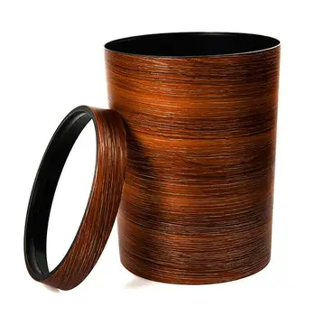 

10L Vintage Wood Grain Trash Bin Wastebasket Trash Can Plastic Bin Garbage Paper Basket For Household Bathroom Office Supply