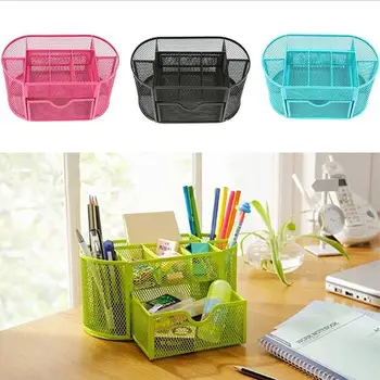 

4 Colors 9 Cell Desk Organizer Metal Penalty Mesh Desktop Pen Holder Student Desk Office Organizer Pencil Storage 22x11x10.5cm