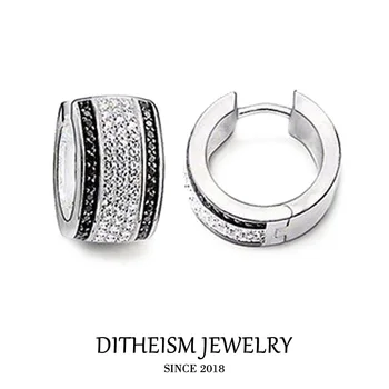 

Creole Wide Hinged Hoop Earrings, 2018 New Cubic Zirconia Fashion Jewelry Black White Round 925 Sterling Silver Gift For Women