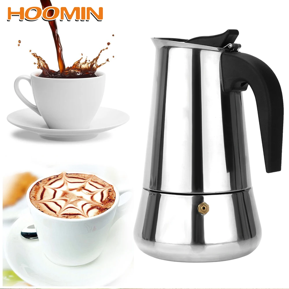 HOOMIN 300 مللي/450 مللي إبريق قهوة موكا القهوة صانع إبريق الفولاذ المقاوم للصدأ الأدوات Coffeeware