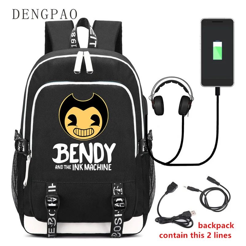 

DENGPAO Bendy And The Ink Machine USB laptop backpack with print children teen satchel school bags fashion mochilas femininas