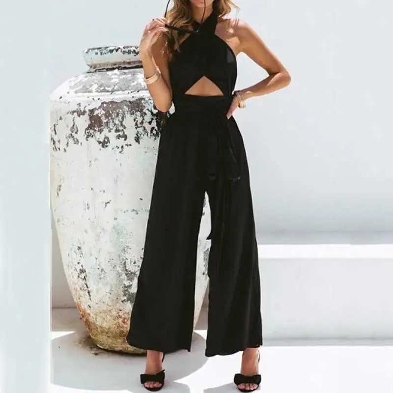 

Hollow Out Jumpsuit Women 2019 Summer Loose Long Jumpsuit Female Elegant Backless Jumpsuits Ladies Romper Jumpsuit For Women