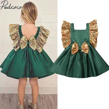 Новинка года; Брендовое рождественское платье для новорожденных девочек с блестками и бантом платье-пачка с оборками на рукавах платье принцессы для свадебной вечеринки