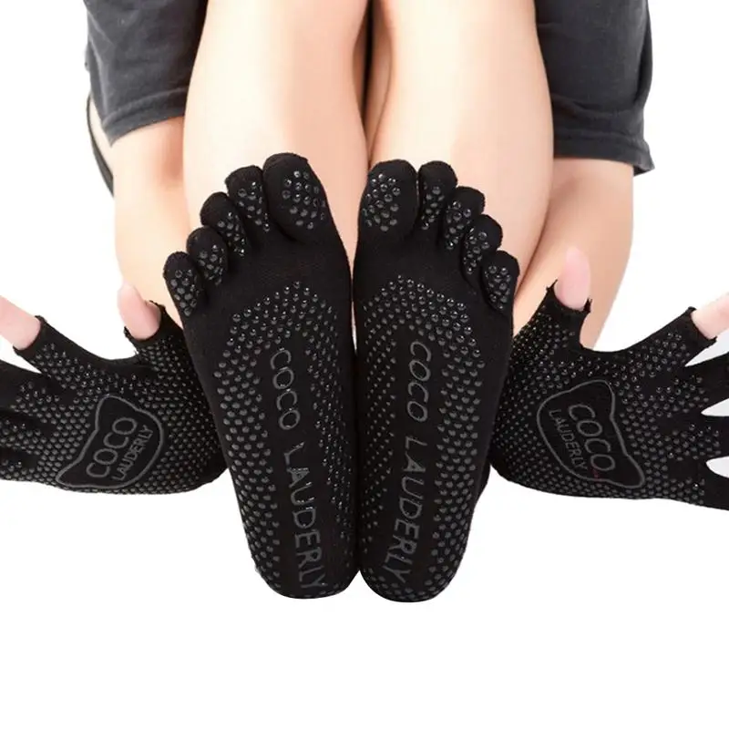 Нескользящие перчатки для йоги; носки с пятью пальцами; комплект из чистого хлопка; впитывающие пот носки; впитывающие пот дышащие носки для фитнеса