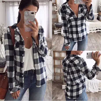 

Women's Shirts 2018 Autumn and Winter female Shirt Plaid Shirt Women Slim Long Sleeve Cotton Blouse Top Female Outerwear