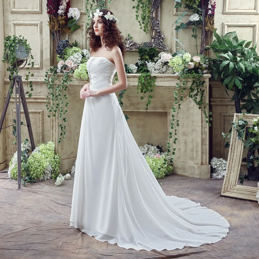 Vivian's Bridal 2018 простое милое свадебное платье без бретелек на шнуровке со шлейфом