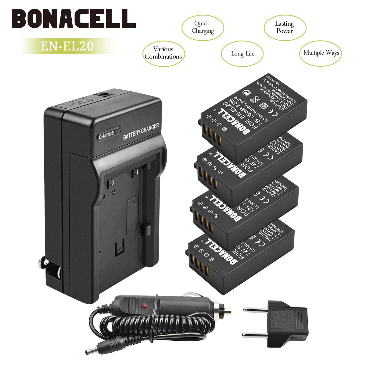 Bonacell 7,2 V 1300 мА/ч, EN-EL20 RU EL20 ENEL20 Камера Батарея+ Зарядное устройство для Nikon EN-EL20a 1 J1 J2 J3 S1 цифровой Камера L10