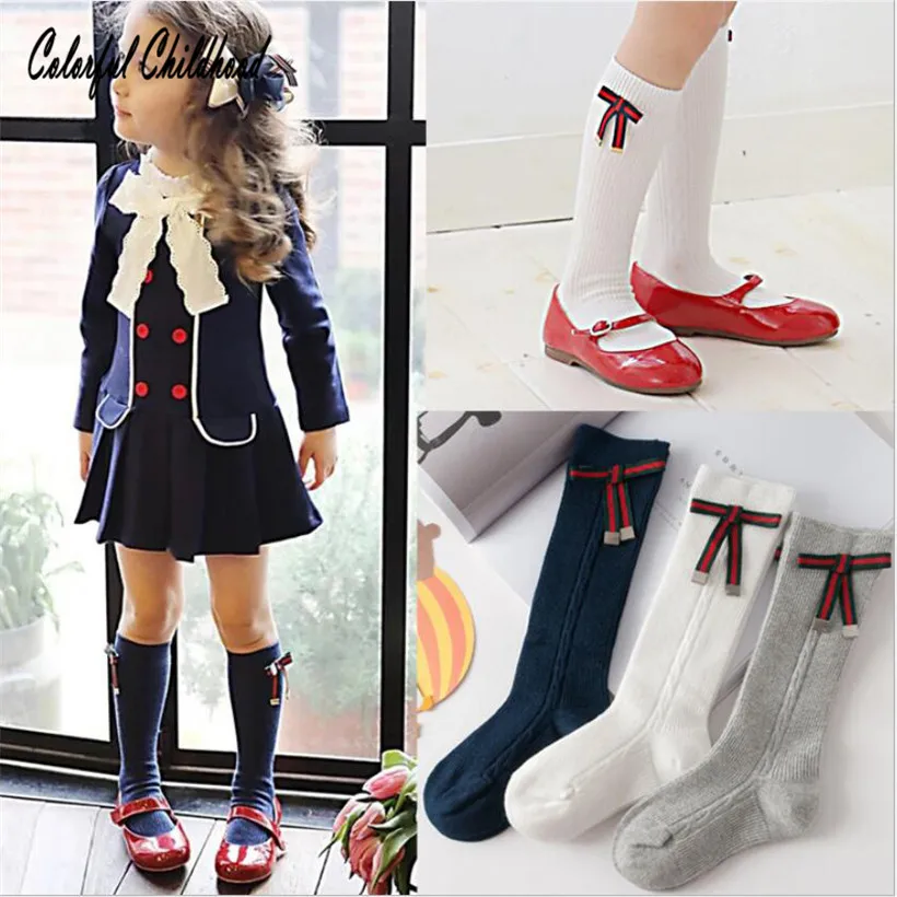 

Girls Socks Bowknot Decoration Elegant Little Princess Knee-high Socks Toddler Kid Winter Thicken Warm Preppy Style Long Socks