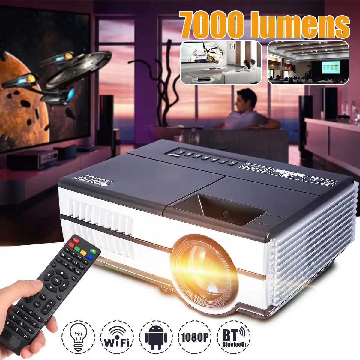 Max 7000Lumens 1080P Full HD LED Projector 3D Home Theater Cinema LCD Wireless HDMI AV/VGA/USB/SD/HDMI/TV Multimedia Beamer