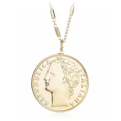 Винтаж ожерелье с кулонами в виде монет для Для женщин моды фигура длинное ожерелье-чокер цвета: золотистый, серебристый Цвет себе подарок