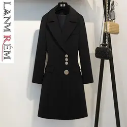 LANMREM 2019, новая мода темперамент черные длинные тип офис стильные блейзеры для женщин Весна зубчатый пальто с длинными рукавами YG69101