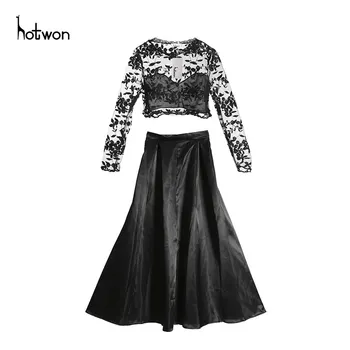 

2pcs Sexy Women Ladies Formal Prom Lace Long Sleeve Tops Skirt Evening Party Cocktail Maxi Skirts