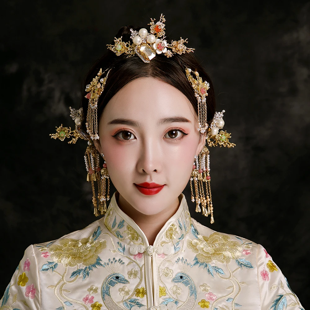 

Princess Hair Jewelry Set Ancient Chinese Wedding Headdress Step Shake Hairpins Ornament Girls Costume Photograph Headwear Gifts