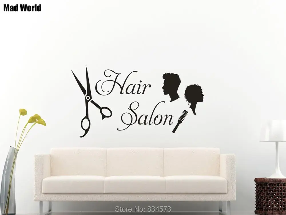 Woman and man Hair Salon Beauty Comb Scissors Wall Art Stickers Wall