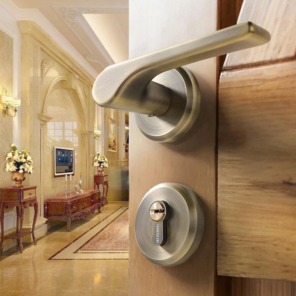  Black Zinc Alloy Lock US Style Indoor Home Solid Wood Door Handle Mute Door Lock Continental Bedroo - 32987992022