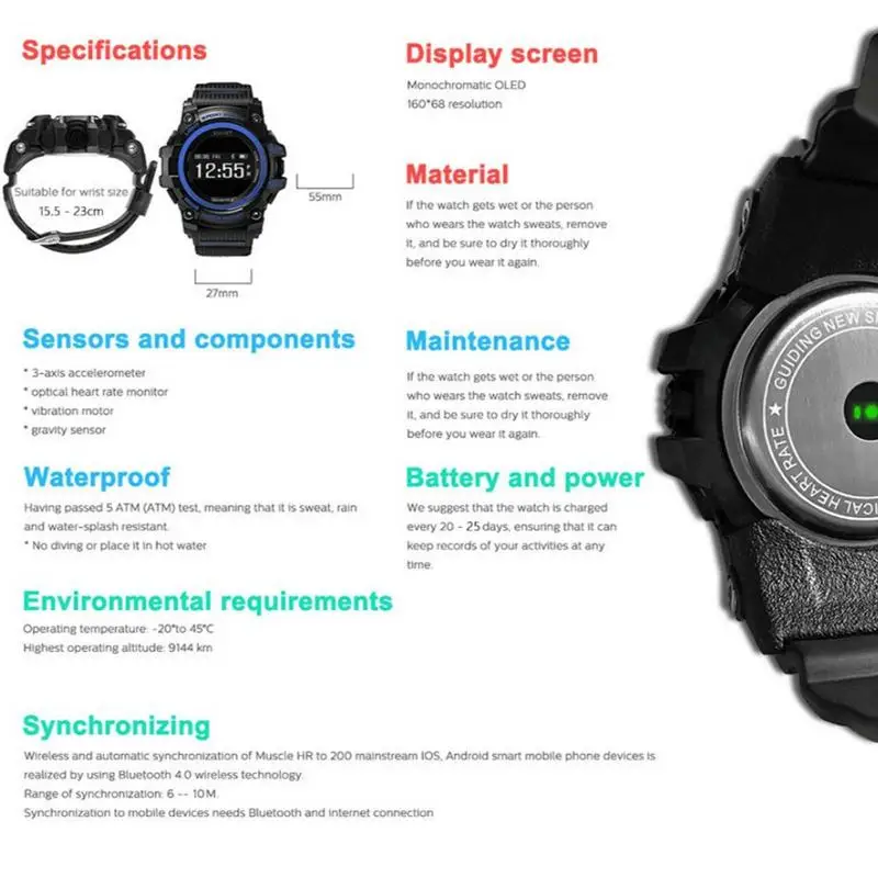 New Zeblaze MUSCLE HR Sports Smartwatch GPS Waterproof Wearable Device Heart Rate Monitor Bluetooth Smart Watch For Android IOS