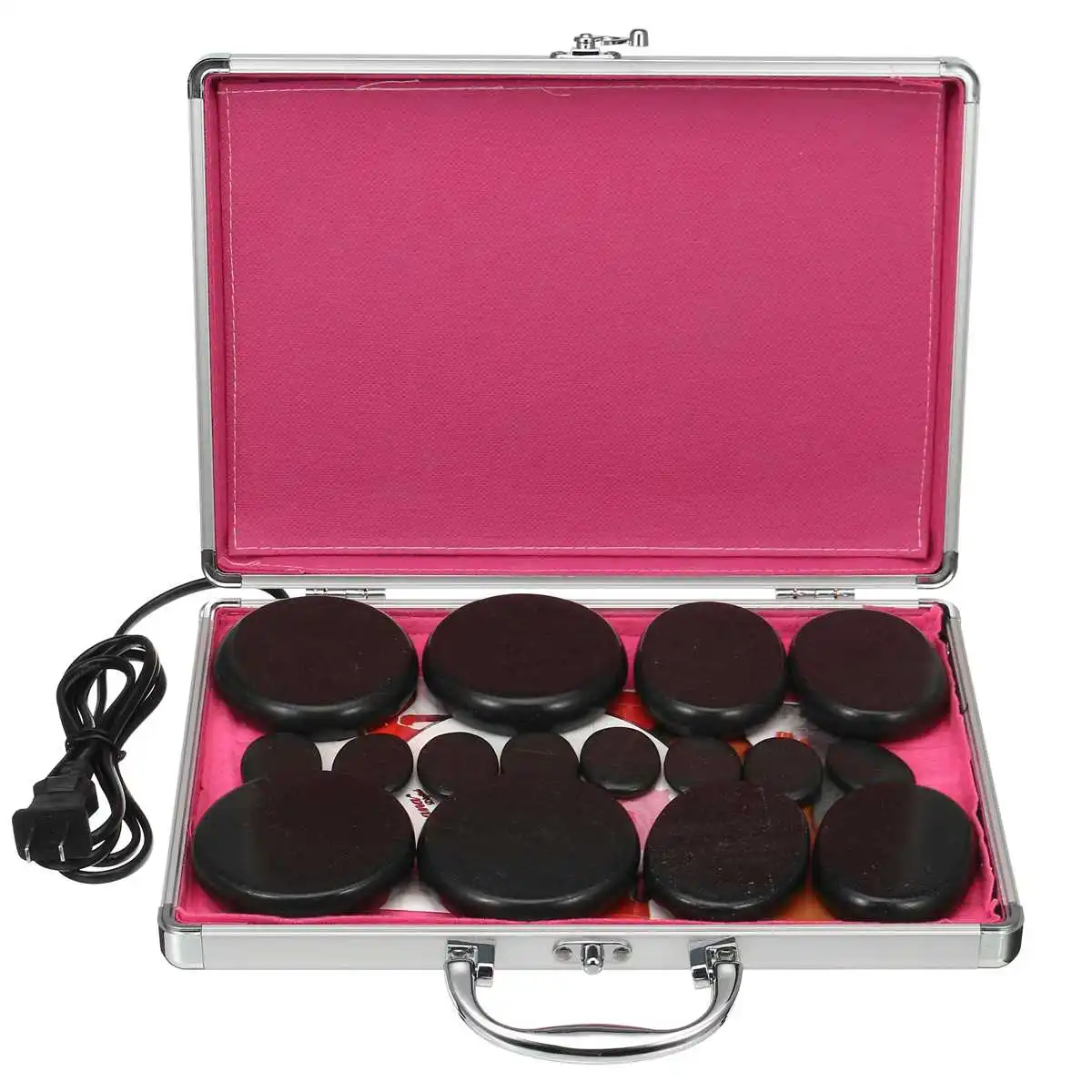 Kopen 16 Stks set Hot Stone Massage Set Heater Doos Verwarmde Case Stress Rugpijn Gezondheidszorg Acupressuur Lava Basalt Stenen