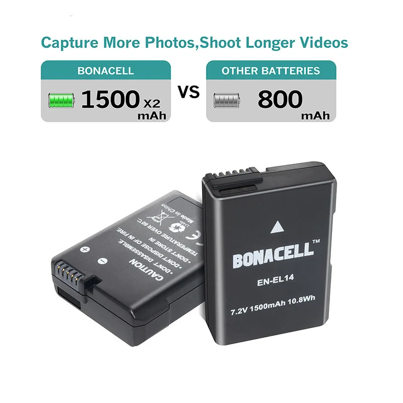 Bonacell EN EL14 RU 1500 мА/ч литий ионный аккумулятор Батарея для Nikon D3100 D3200 D3300 D5100 D5200 D5300 P7000