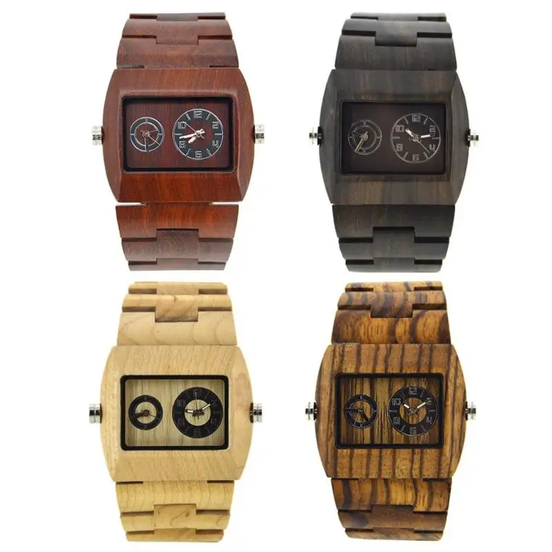

Men Sport Fashion Quartz Watch Dual Core 2 Display Men Leisure Quartz Watch Zebra Wood Grain Wrist Watch