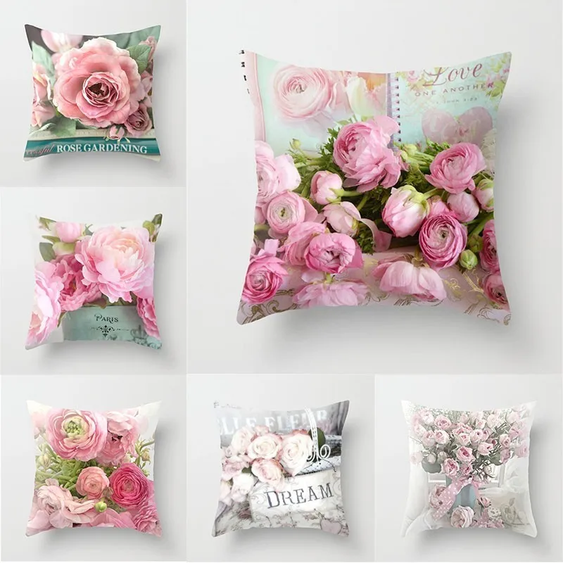 

Beautiful Flower Rose Pattern Pillowcases 45x45cm Polyester Decorative Seat Waist Pillow Case Home Square Cushion Cover